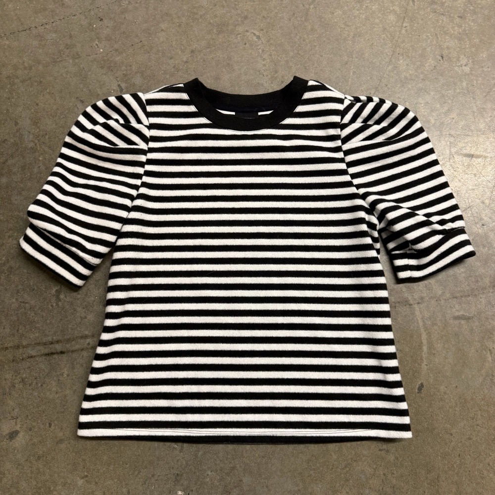 Who What Wear Womens Black White‎ Striped Puff Sleeve Knit Top Size M
